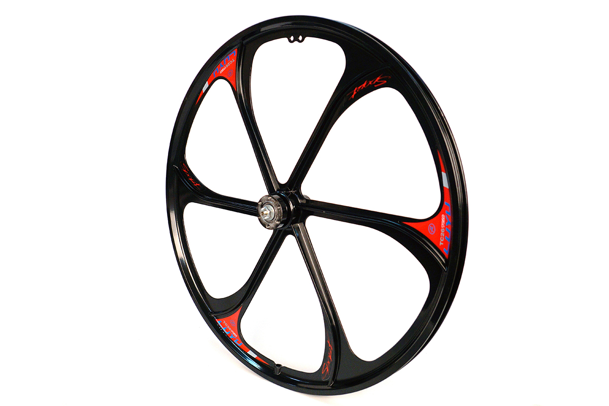 Колесо 26" MTB, литое, переднее, алюминиевое, 6 лопастей, черное, 110 мм